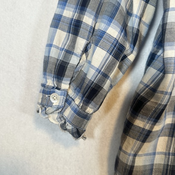 Juicy Couture Women's 3/4 Sleeve Ruffle ButtonUp Blouse Plaid Blue Size 6 - Picture 4 of 5